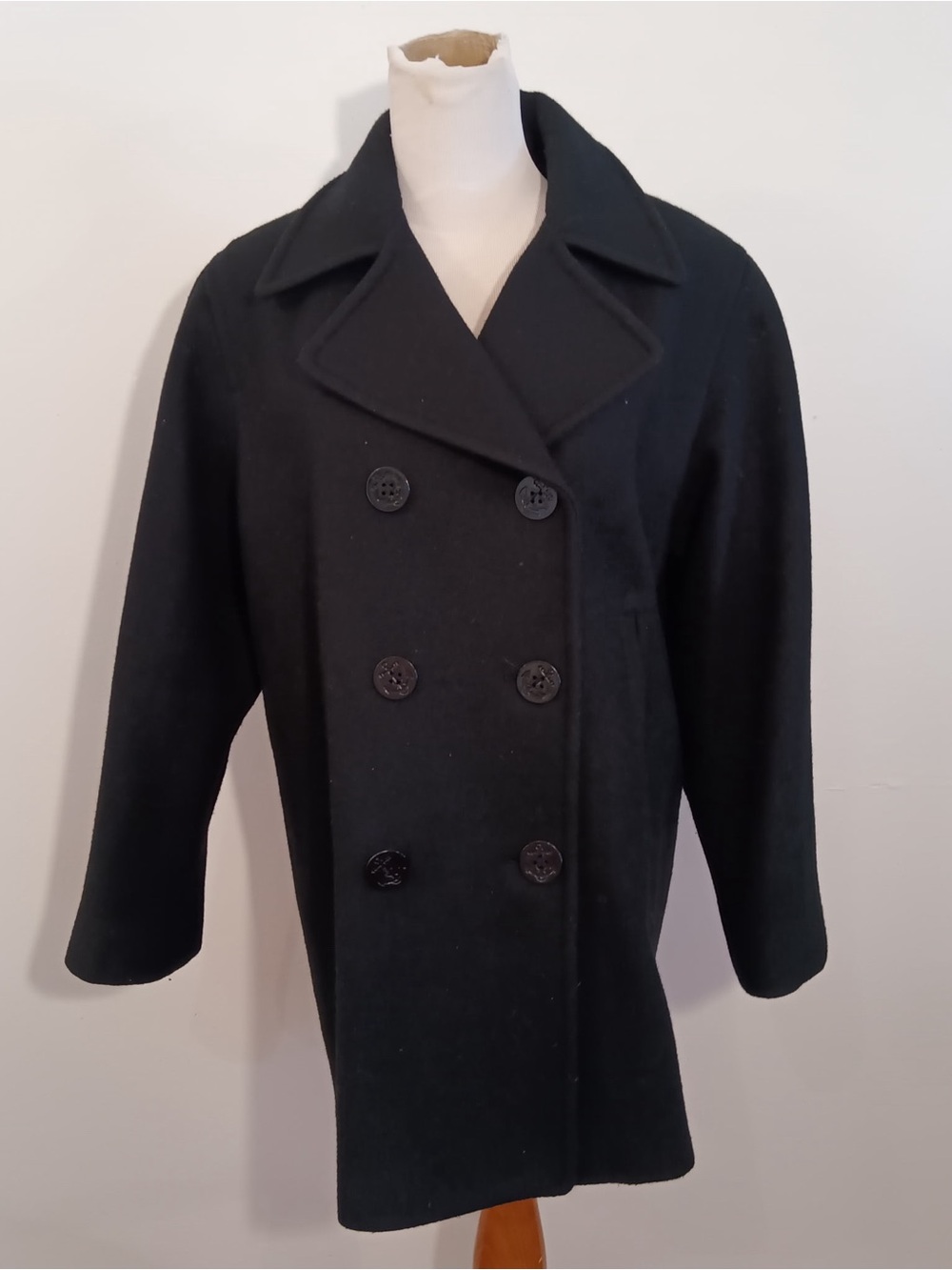 Women's Black Double-Breasted Peacoat - Classic Tailored Style made in USA